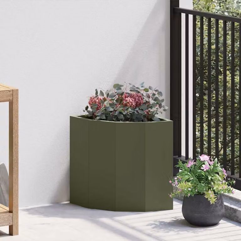 vidaXL Vaso da angolo in acciaio verde, L/P/H: 30 x 30 x 35 cm
