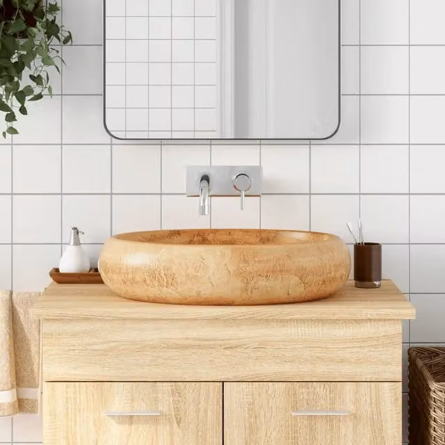 Lavabo da Appoggio-Lavandino-Lavello Marrone Ovale 59x40x15 cm Ceramica