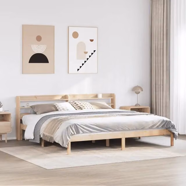 Letto senza materasso vidaXL in legno massello di pino rustico beige L: 180 cm, P: 200 cm, H: 190 cm – 1