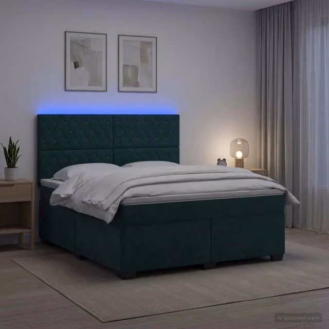 Letto box spring ibrido vidaXL in velluto verde scuro con materasso a molle insacchettate e base contenitore L/P: 140 x 200 cm – 1