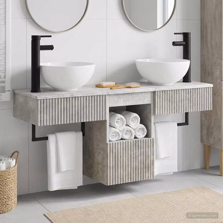Set di mobili per il bagno vidaXL 3 pezzi in stile minimalista Grigio opaco con mobile lavabo e pensile a parete