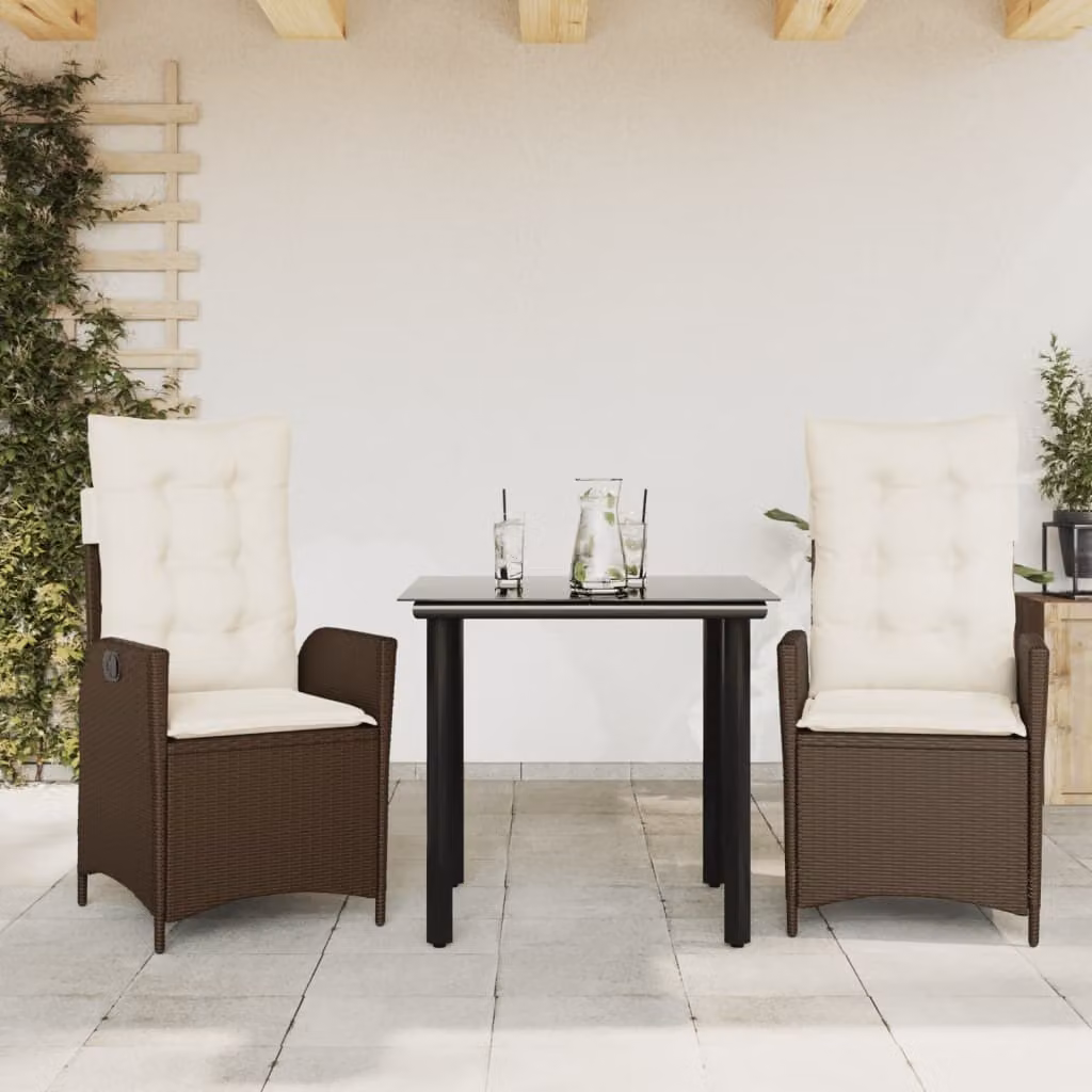 Maison Exclusive - Set da Pranzo da Giardino 3pz con Cuscini in Polyrattan Marrone