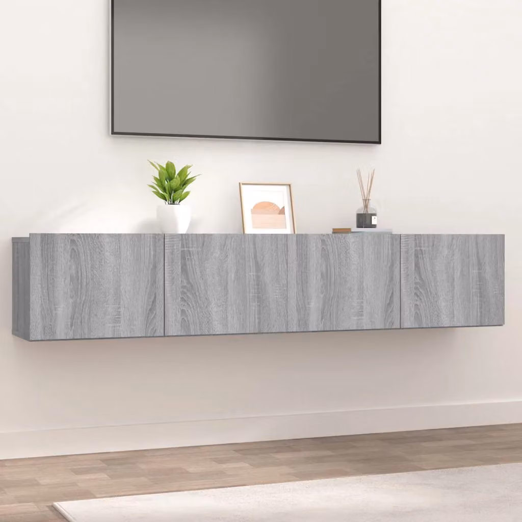 Set di 2 mobili TV moderni vidaXL in legno multistrato e MDF, colore grigio, da appendere alla parete per il tuo soggiorno, L 80 x P 30 x H 30 cm