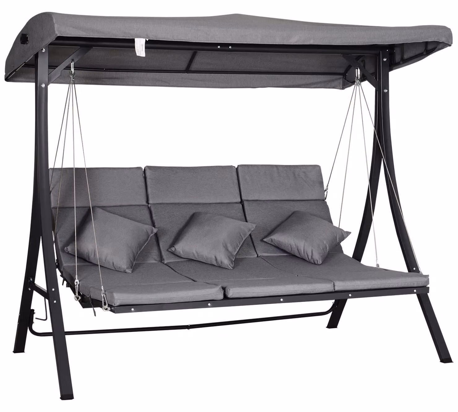 Altalena da giardino 84A-139, 3 posti, panca per altalena con tettuccio parasole regolabile, fino a 270 kg, grigio, 200 x 115 x 168 cm