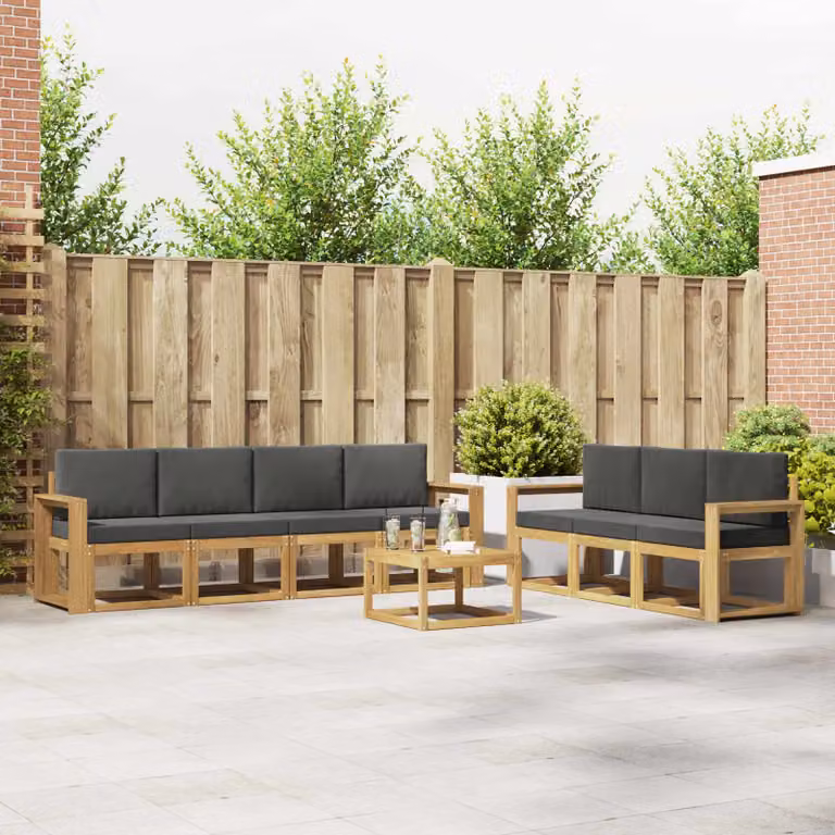 Set di divani da esterno vidaXL 7 pz in legno di acacia con cuscini grigi e design moderno a L