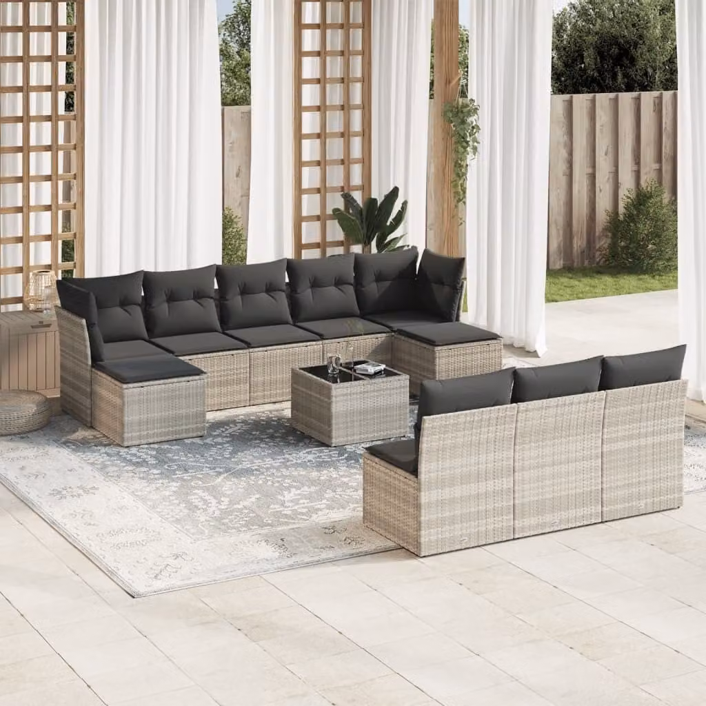 Maison Exclusive - Set da giardino 11 pezzi con cuscini Grigio chiaro Polyrattan