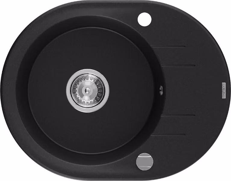 Mexen Kevin lavello in granito a 1 vasca con gocciolatoio 586 x 458 mm, nero, sifone cromato - 6517581005-77