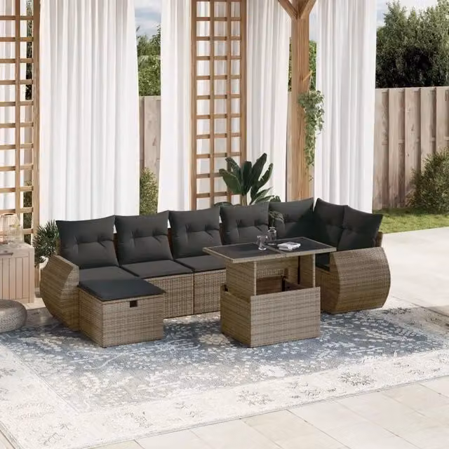 Set Divano da Giardino 8 pz con Cuscini Grigio in Polyrattan 3275150