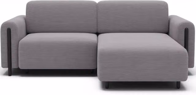 Divano ad angolo convertibile ARVESSA di MEUBLORAMA in velluto a coste grigio chiaro con funzione letto e angolo destro