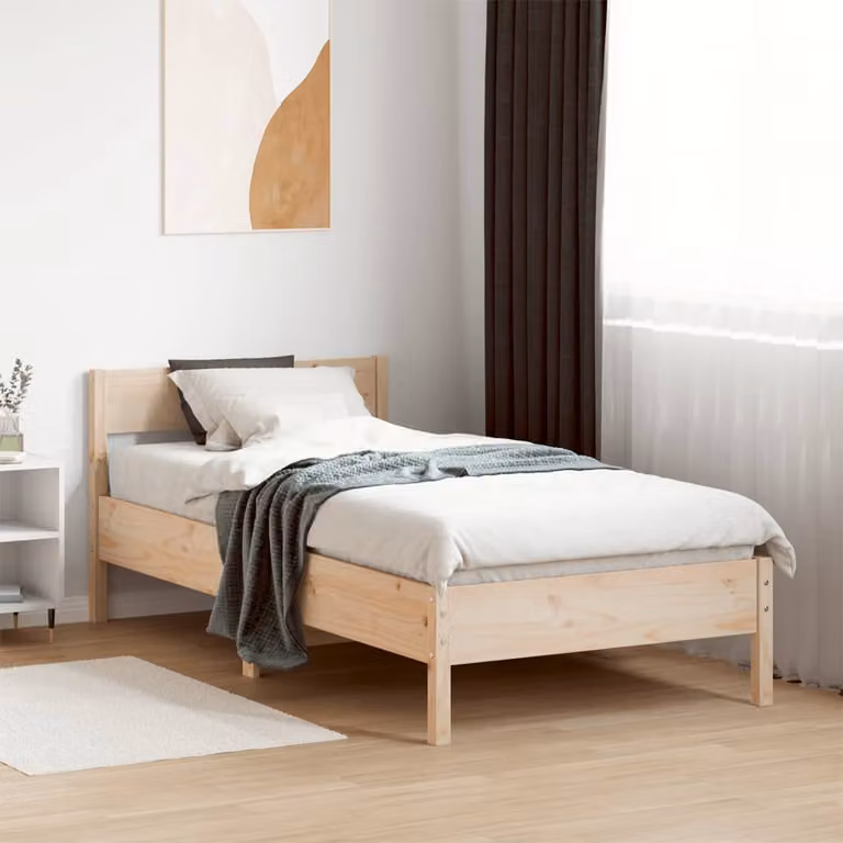 Letto singolo vidaXL in legno massello di pino marrone stile rustico con doghe piatte L: 80 cm, P: 190 cm, H: 80,5 cm
