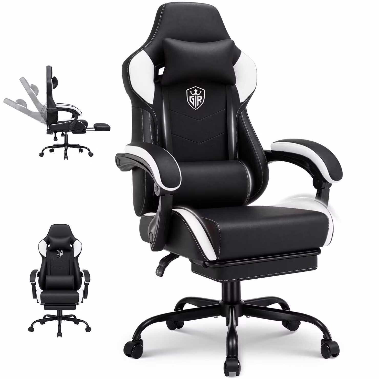 GTPLAYER Sedia da gaming, sedia da ufficio con poggiapiedi, sedia gamer ergonomica con braccioli integrati, sedia da scrivania regolabile in altezza