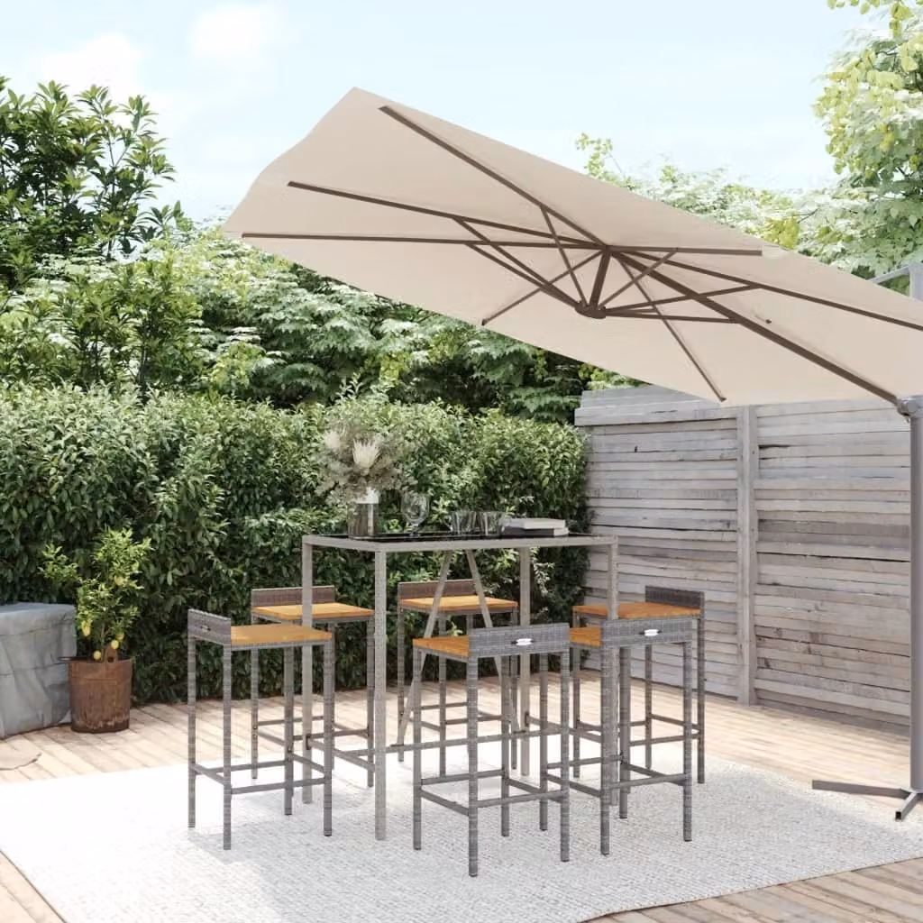 Maison Exclusive - Set da bar da giardino 7 pezzi in polyrattan grigio e legno massello di acacia