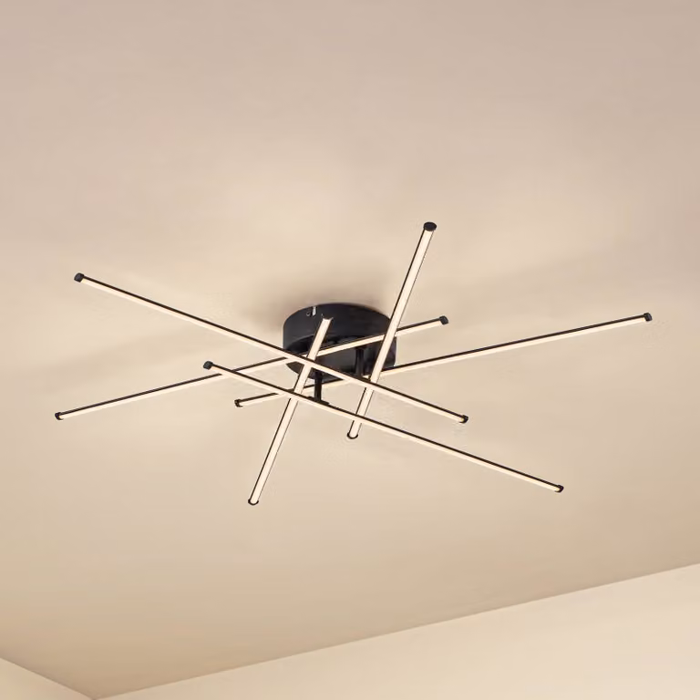 Plafoniera a LED Elviano Lindby, Nero, Soggiorno / Sala da pranzo, Alluminio, Moderno, Plafoniera LED