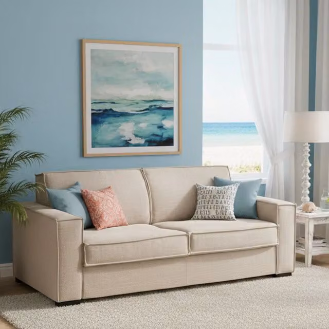 Divano Letto Amapola Talamo Italia, Divano a 2 Posti Moderno con Apertura Girevole, Rivestimento in Tessuto Beige, L: 200 cm, P: 95 cm, H: 90 cm