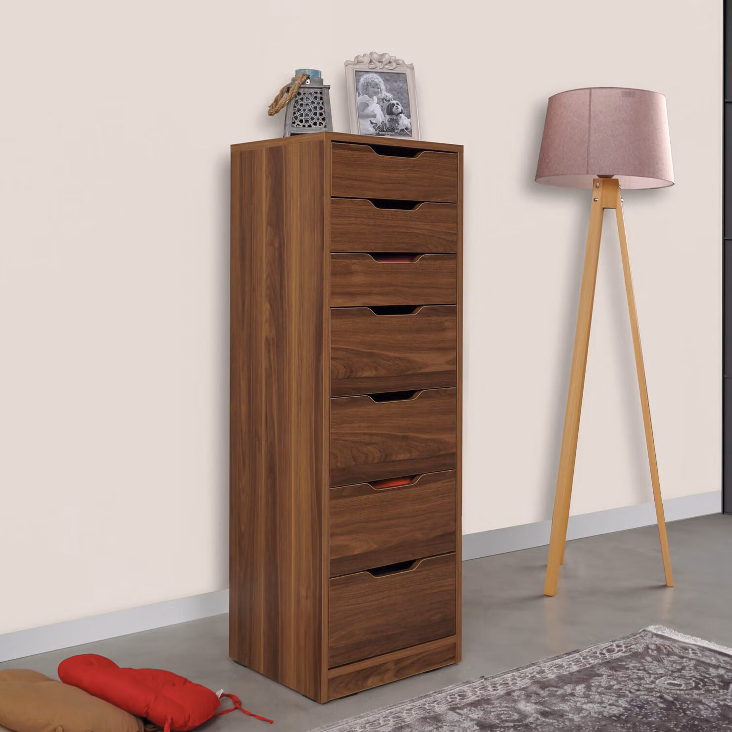 Skye Decor, Flow - Walnut, cassettiera, noce, 100% pannelli truciolari rivestiti in melamina, 44 x 40 x 130 cm