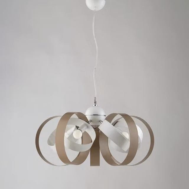 Lampadario Moderno Sospeso a 5 Luci con Cerchi in Metallo e Vetro Serie Bolla BELIGHT Bianco e Beige