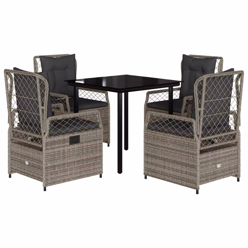 Set da Pranzo da Giardino 5 pz con Cuscini in Polyrattan Grigio