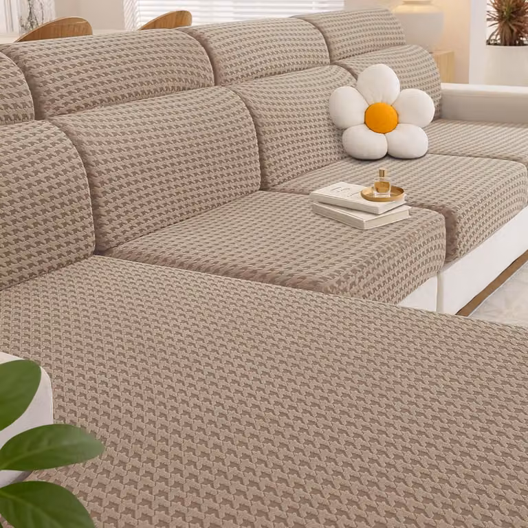 Copertura elastica universale per cuscini di divano, adatta a divani a forma di L, composta da 3 coperture per sedute singole e 1 copertura per chaise longue, colore kaki