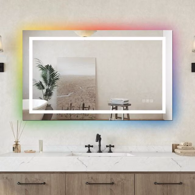 Specchio da bagno rettangolare Aica Italy con LED multicolore, effetto iridescenza arcobaleno e funzione antiappannamento, L: 70 cm, P: 50 cm – 1