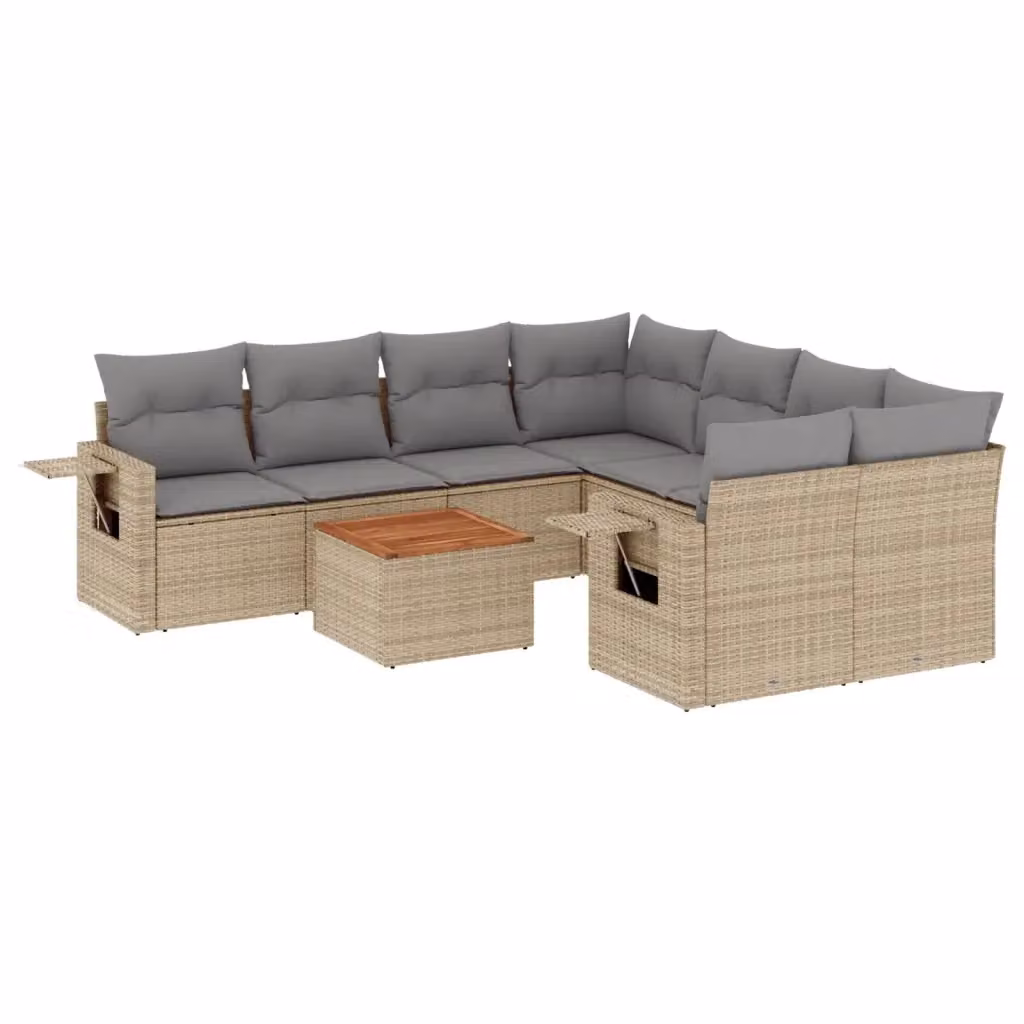 vidaXL Set Divano da Giardino a L 9 pz in Polyrattan con Cuscini Beige e Grigio – 2