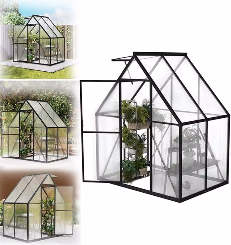 Serra in alluminio QEENTOE con base, dimensioni 125x180x195 cm, serra con finestra sul tetto, resistente alle intemperie e ai raggi UV, serra da giardino stabile, ideale per coltivare pomodori