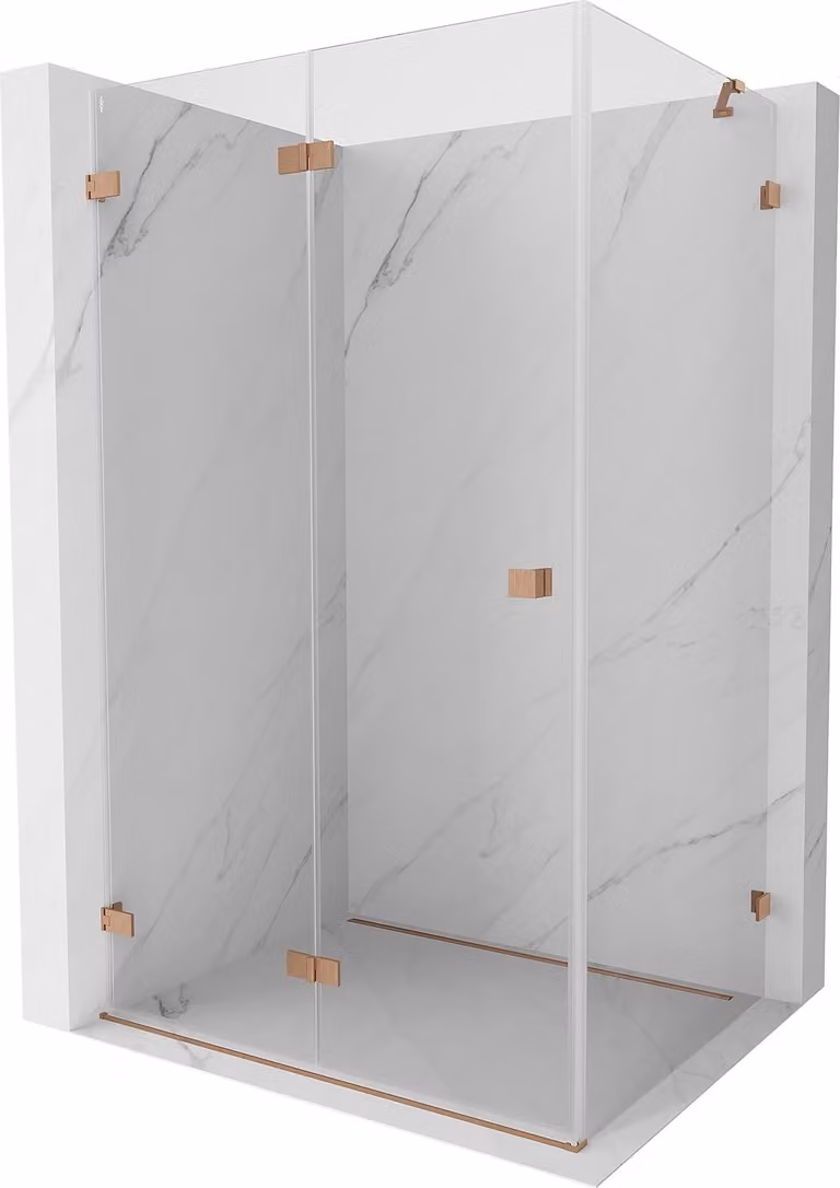 Mexen Lunar-F cabina doccia pieghevole sinistra 90 x 80 cm, trasparente, rame spazzolato- 836-090-080-65-00-L