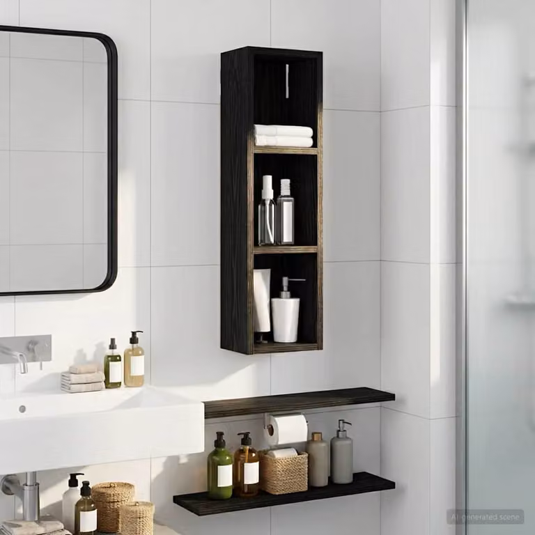 Armadio da bagno a muro moderno vidaXL in rovere nero con ripiani interni L: 20 cm, P: 14 cm, H: 70 cm