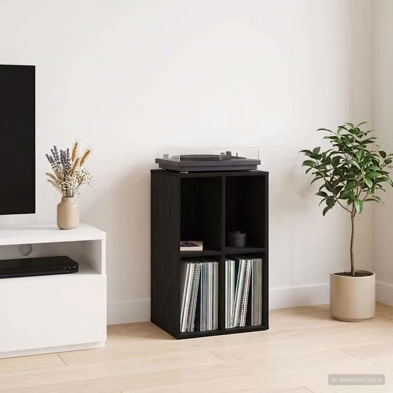 vidaXL Mobile porta vinili Rovere Nero L: 44,5 cm, P: 36,5 cm, H: 74,5 cm