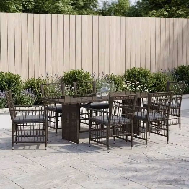 Set da pranzo per esterni 7 pz Nero polyrattan 3448948