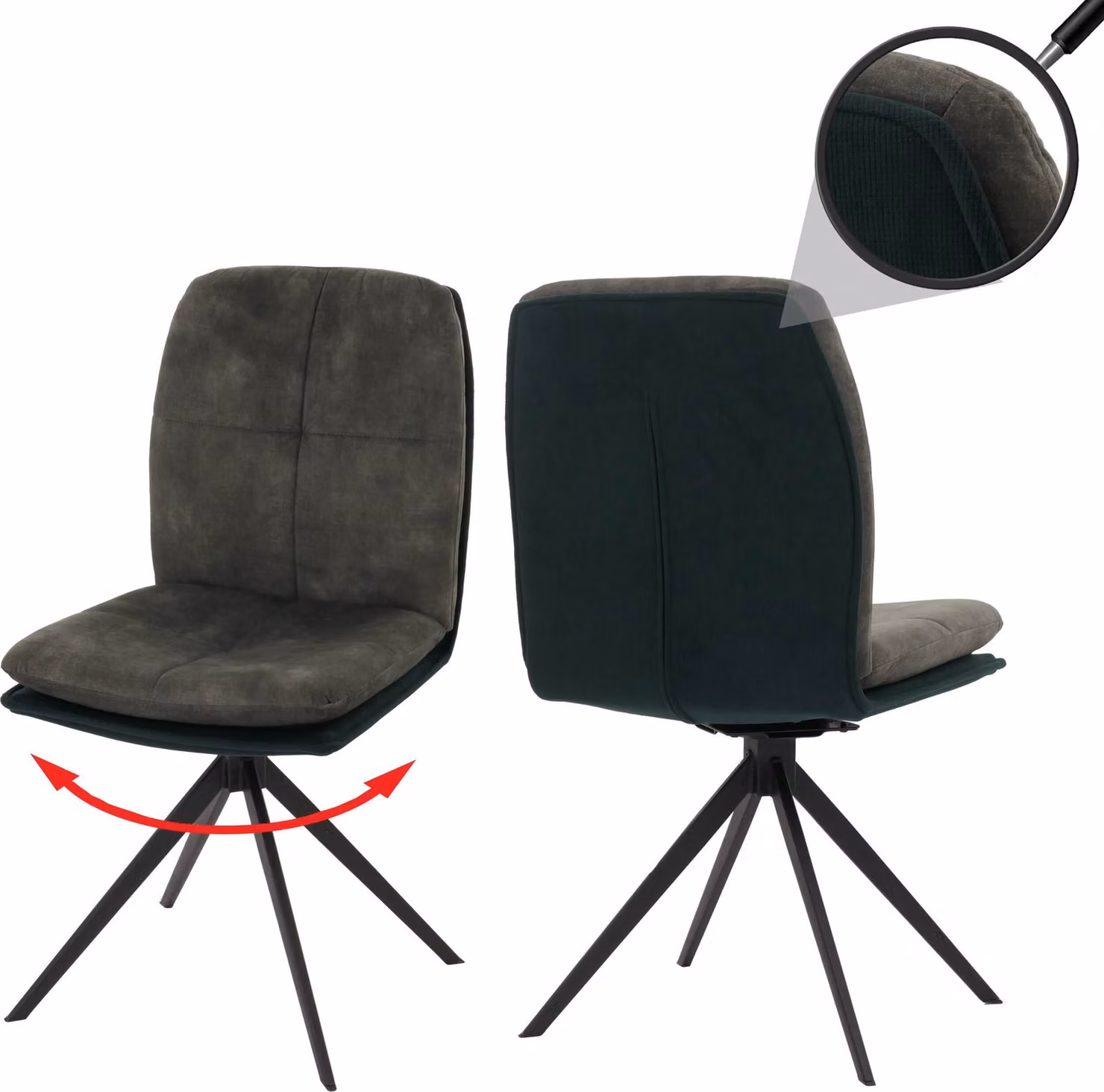 set di 2 sedie per sala da pranzo HWC-M68, poltrona da cucina, posizione girevole automatica, metallo tessuto/tessuto ~ verde