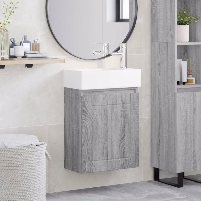 Mobile bagno con rubinetto vidaXL in stile moderno, colore grigio e bianco, L 45,5 x P 25,5 x H 84 cm