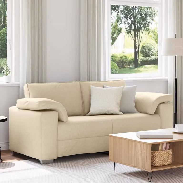 Divano a due posti moderno vidaXL in tessuto beige con cuscini inclusi