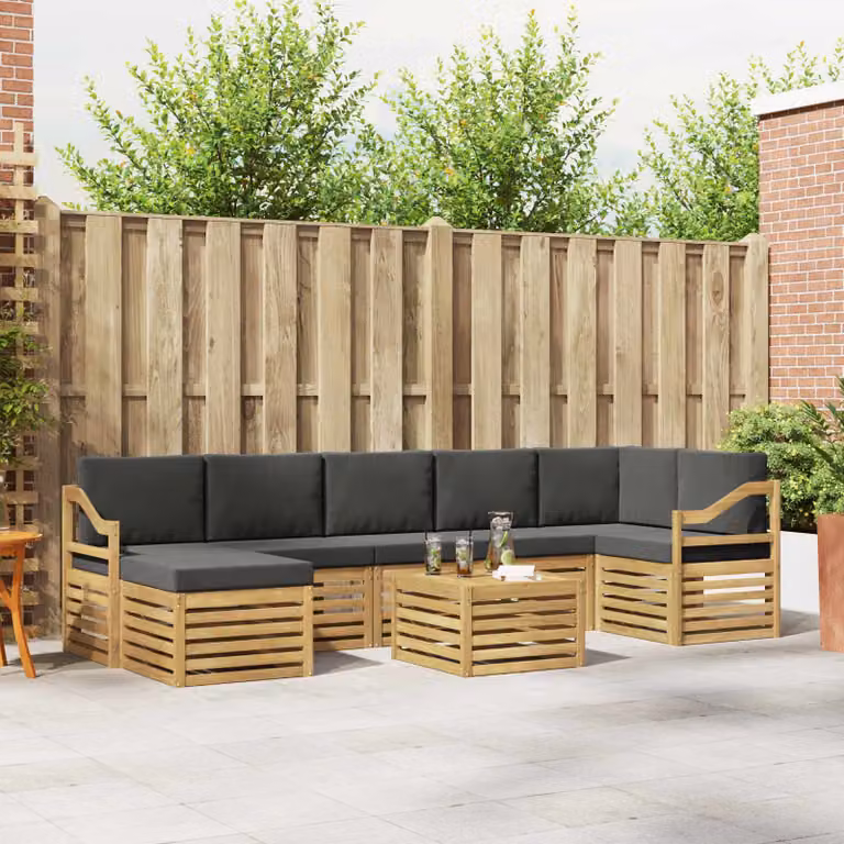 Set di divani da esterno vidaXL 8 pz in legno di acacia con cuscini Bianco e Antracite