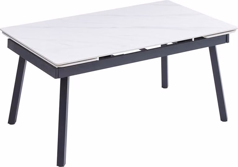 CasaDolce COPER 2 tavolo da pranzo allungabile, bianco lucido, 150/210x90x76 cm, Vetroceramica, due prolunghe, gambe in metallo, portata 120 kg