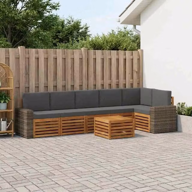 Set di divani da esterno 7 pz Naturale e Antracite Poliestere 3384458