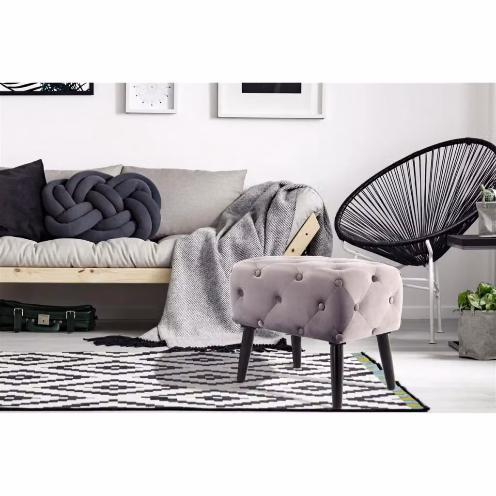 Pouf contenitore cilindrico in velluto rosa con bottoni decorativi stile Chesterfield KENDRA HOME L/P/H: 40 x 40 x 48 cm
