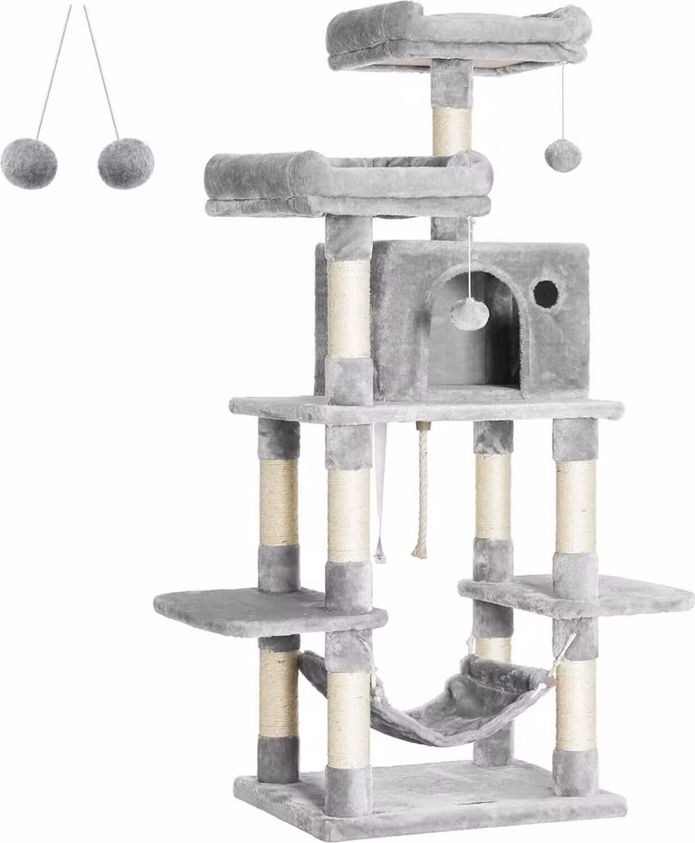 FEANDREA, tiragraffi con palle di pelo, 150 cm, grigio chiaro