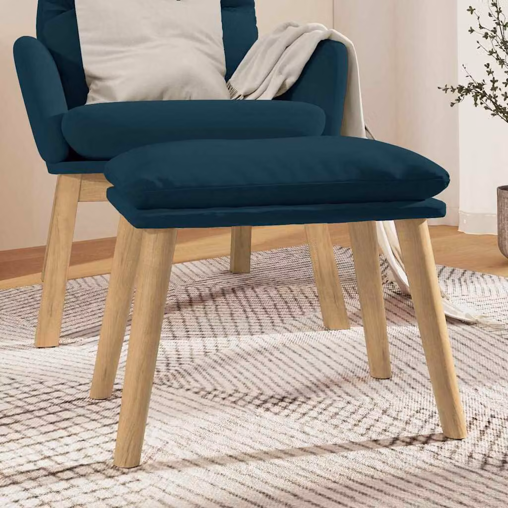 Poggiapiedi vidaXL in velluto blu con struttura in legno, L 45 x P 29,5 x H 35 cm