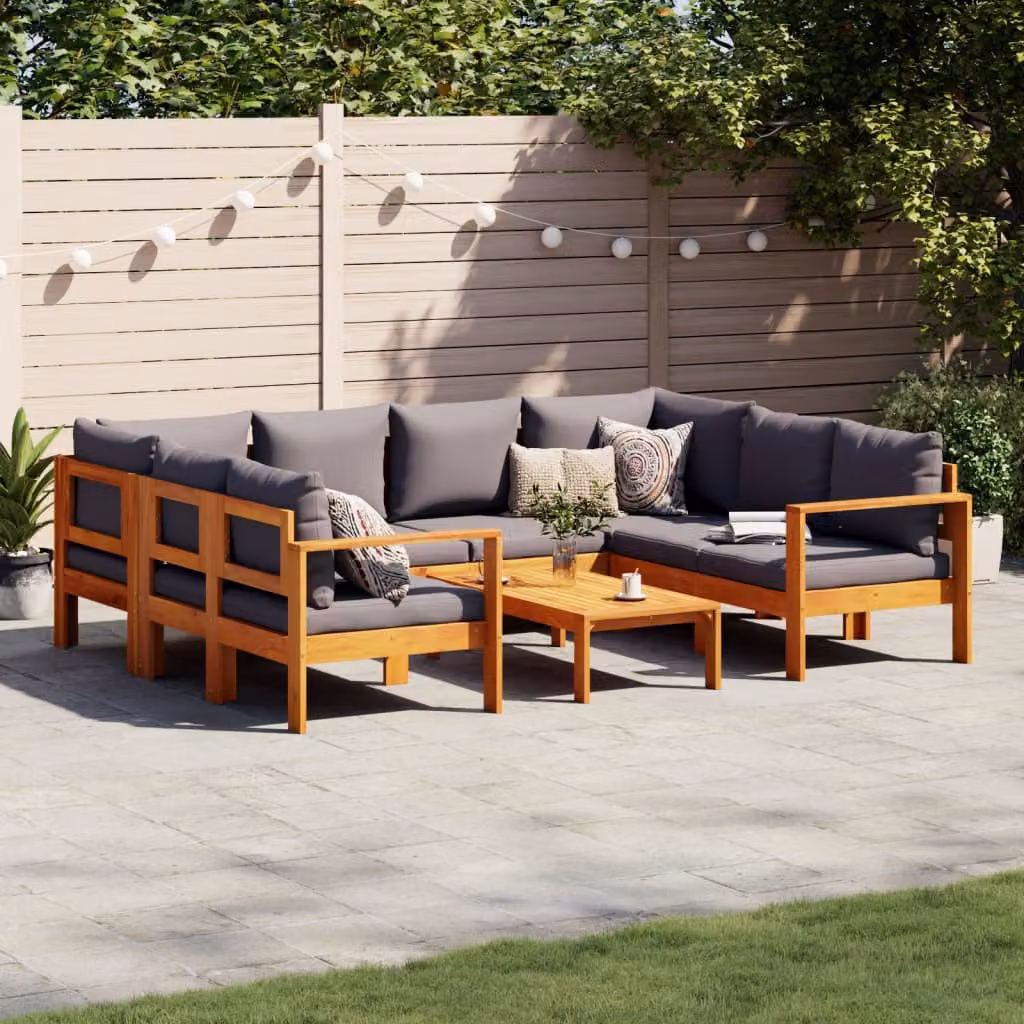 vidaXL Set Divano da Giardino a L in Legno di Acacia con Cuscini Grigi, 6 Pezzi – 1
