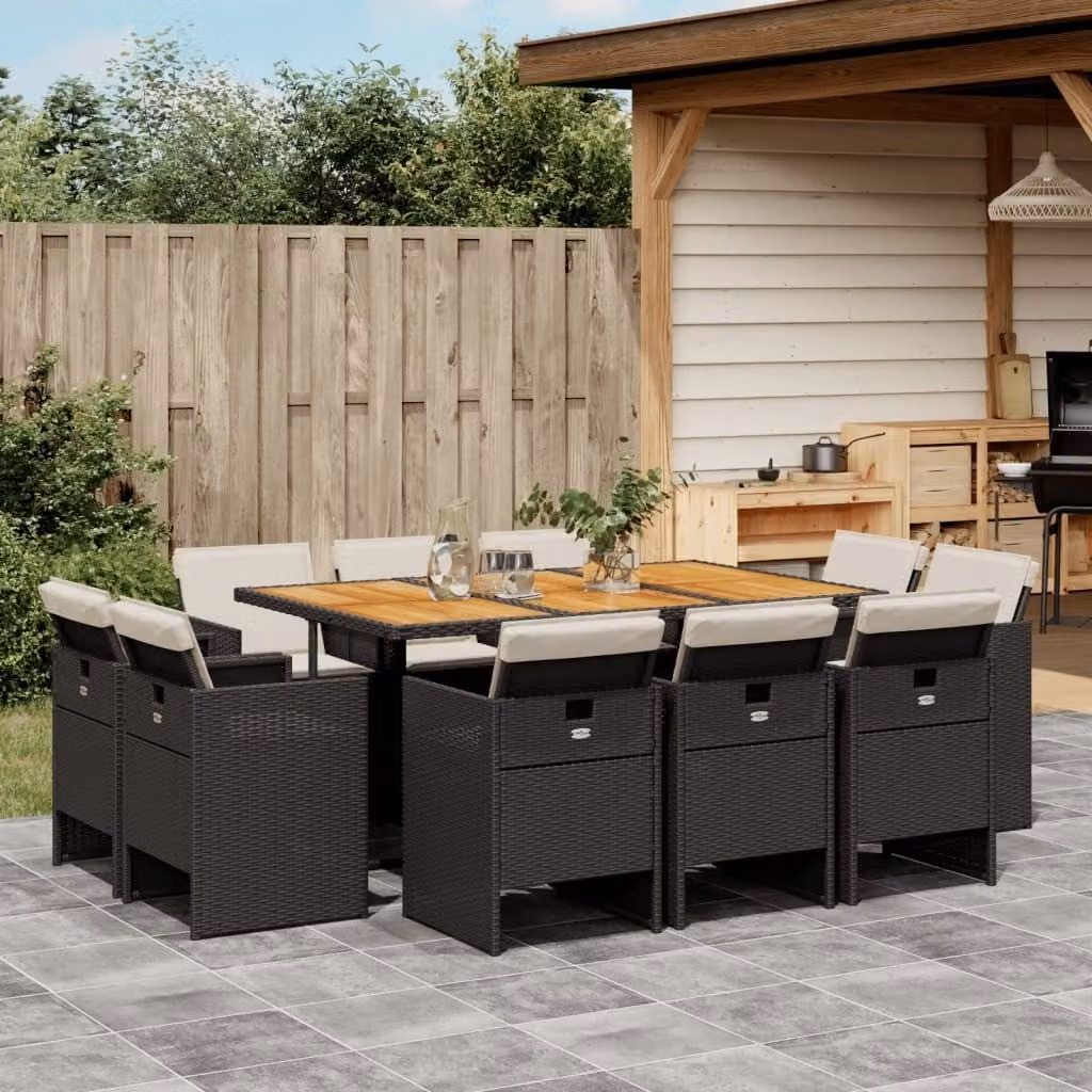 Maison Exclusive - Set da Pranzo da Giardino 11 pz con Cuscini in Polyrattan Nero