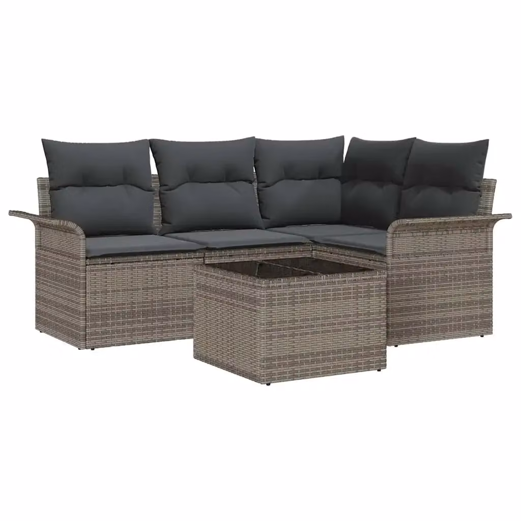 Set Divano da Giardino vidaXL 5 Pezzi a Forma di L Grigio con Cuscini e Tavolino – 2