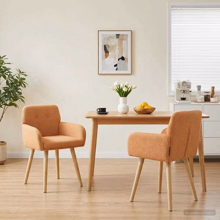 Set di 2 sedie da pranzo moderne vidaXL in tessuto bouclé beige con struttura in legno e metallo L/P/H: 59 x 56,5 x 85 cm