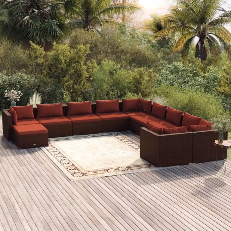 Maison Exclusive - Set da giardino da 11 pezzi con cuscini in polyrattan marrone