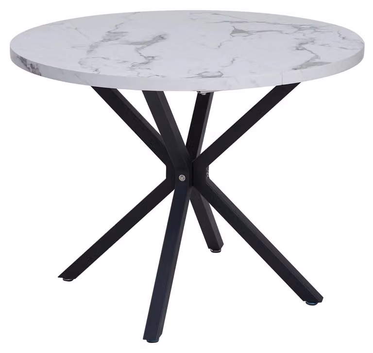 Tavolo rotondo da pranzo - Tavolo per 4 persone - Diametro 100 cm - Piano in vetro - Struttura in metallo - Stile moderno e minimalista - Bianco e nero