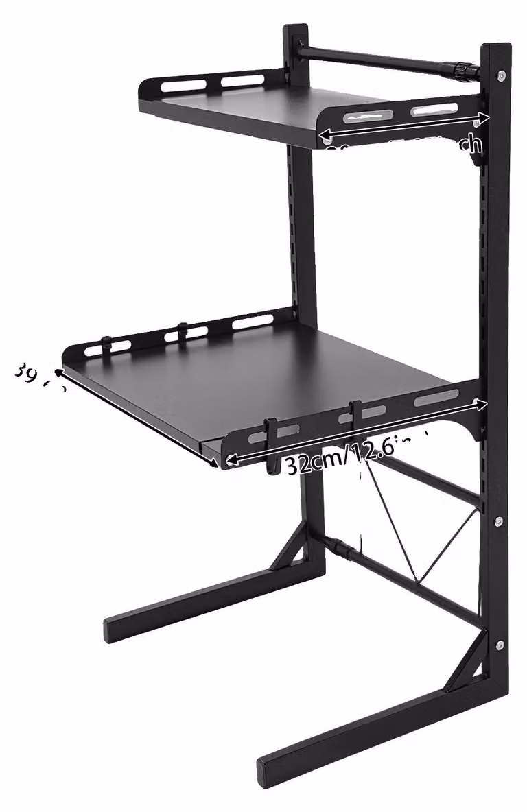 Ripiano per microonde, regolabile in altezza, design espandibile, colore nero, a 2 livelli