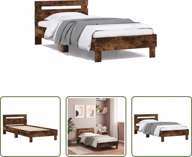 The Living Store Giroletto con testiera in rovere affumicato 100x200 cm materiale a base di legno