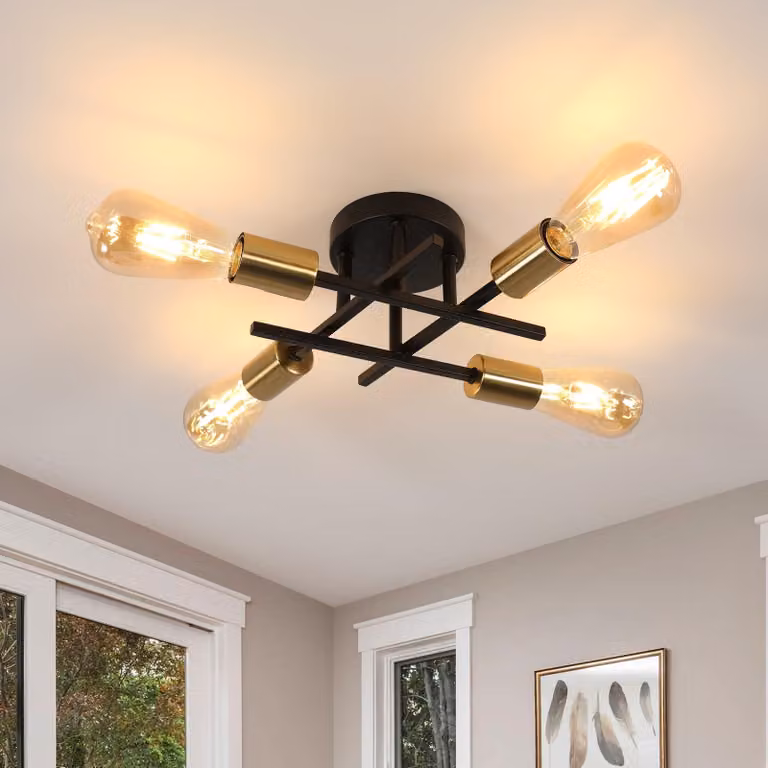 Lampada a sospensione Sputnik, attacco E27, nera e dorata, 4 luci. Dimensioni: 4 luci