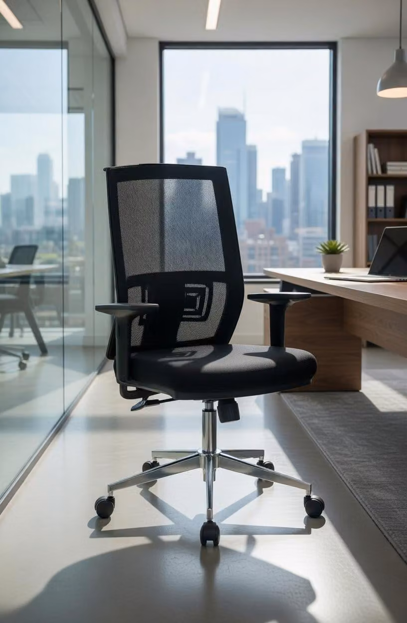 Sedia da ufficio moderna, ergonomica, nera, con braccioli regolabili