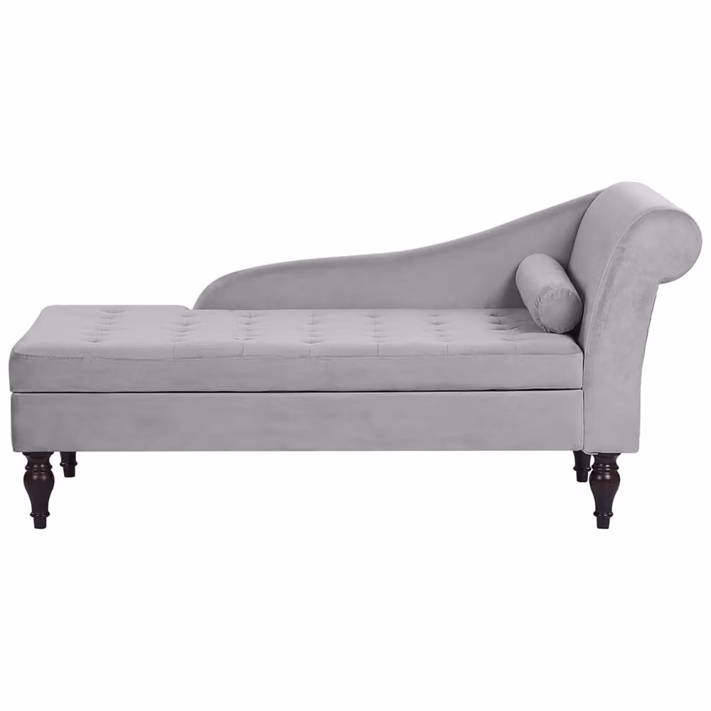 Chaise longue BELIANI in velluto grigio con struttura in legno e design moderno L/P/H: 145 x 65 x 72 cm – 2