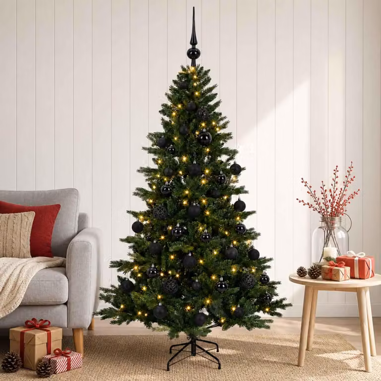 Albero di Natale artificiale con decorazioni natalizie, altezza 150 cm, 150 luci LED